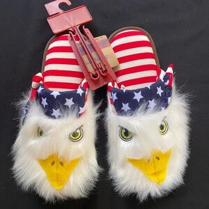 DEARFOAMS MEMORY FOAM SLIPPERS FOR THE PATRIOTIC BIRD LOVER! 9-10 WOMEN, 7-8 MEN